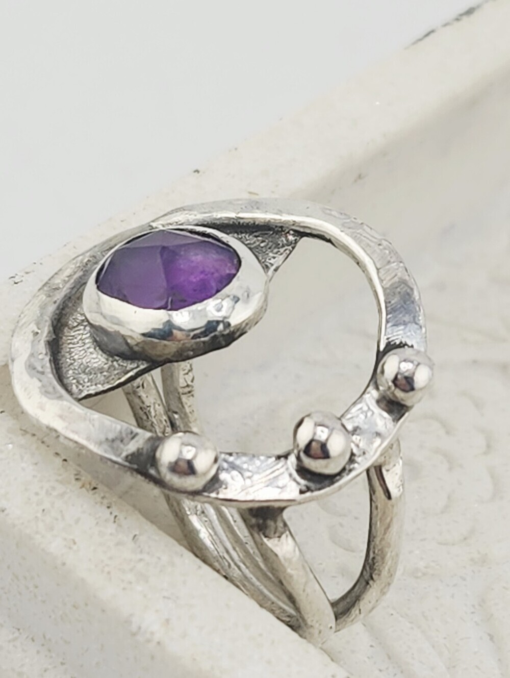 AMETHYST ROSE-CUT GEMSTONE CIRCLE RING HANDMADE IN STERLING SILVER SIZE 9 - Picture 8 of 16